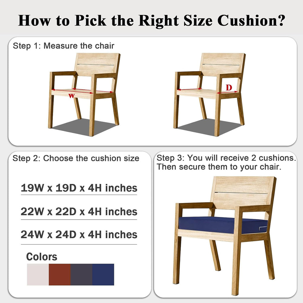 Outdoor Chair Cushions 22x22x4 Inch, Waterproof Blue Patio Furniture Cushions...