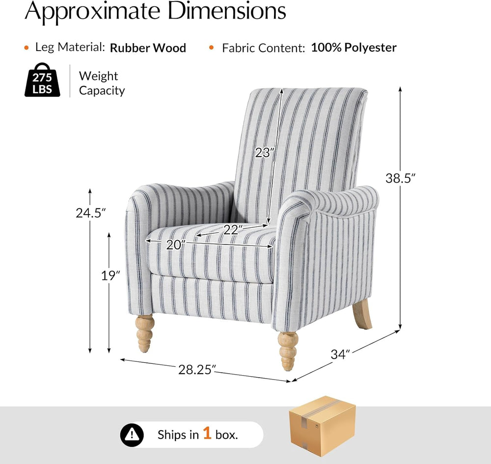 HULALA HOME Farmhouse Curved Recliner Chair with Stripe Pattern, Navy