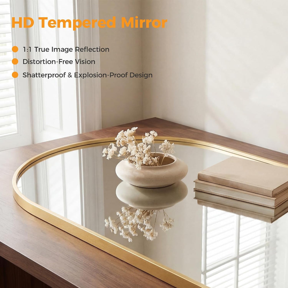 DUMOS 26"x38" Arched Wall Mirror, Bathroom Mirrors for Over Sink, Gold
