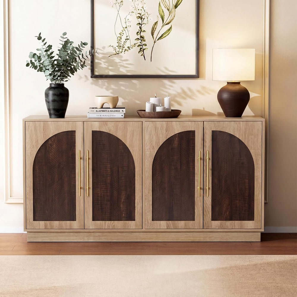 62'' Mid Century Modern Buffet Cabinet with Arch Doors, Walnut and Na...