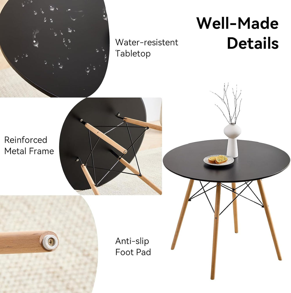 5-Piece Round Dining Set, 31.5" Black Table & Light Gray Chair