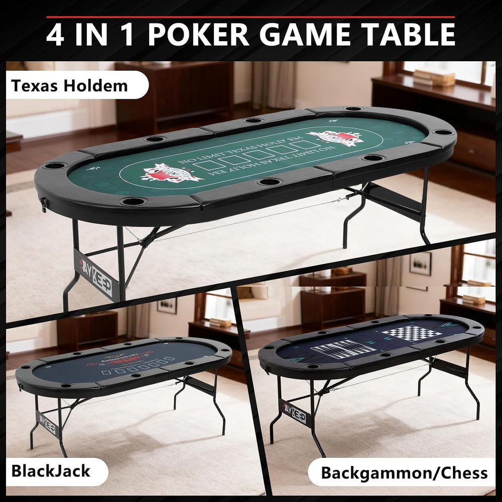 RAYKEEP 72" 4-in-1 Foldable Poker Table w/Interchangeable Game Mat