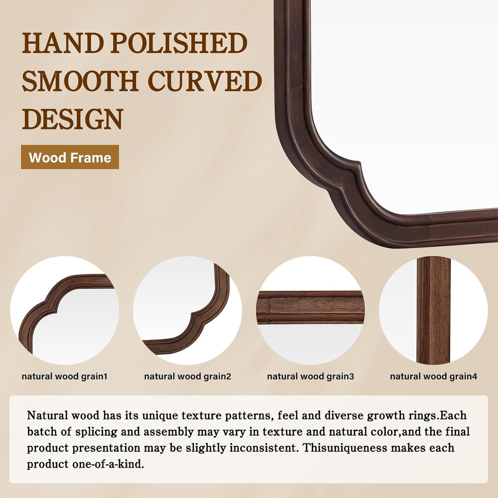 WallBeyond 20" x 30" Rounded Corner Arch Wall Mirror with Wood Fram...