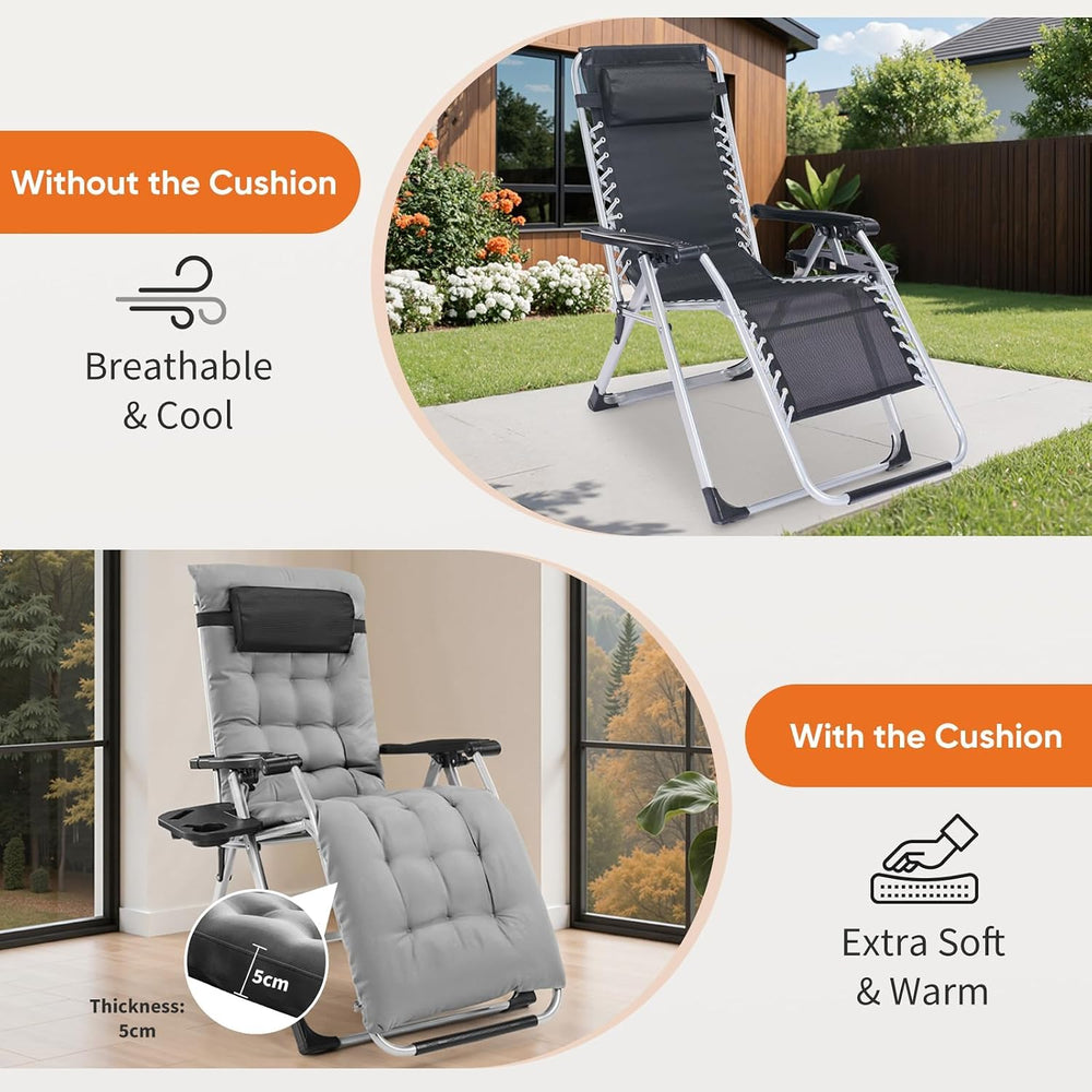 Premium Outdoor Chaise Lounge Chairs, Oversized Zero Gravity Chair, Grey