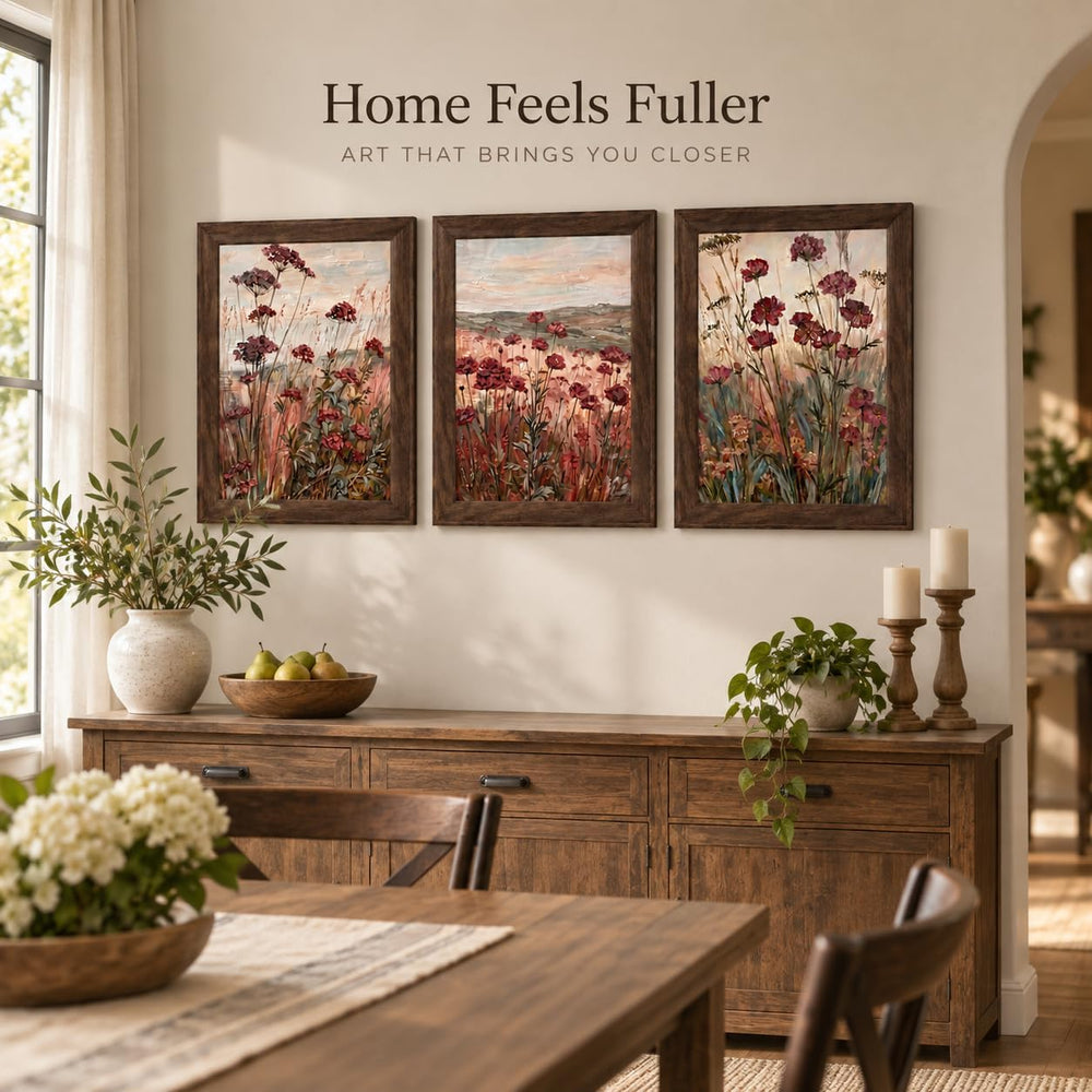 Floral Textured Canvas Wall Art Set 3Pcs Framed Rustic Botanical 16X12 Inch