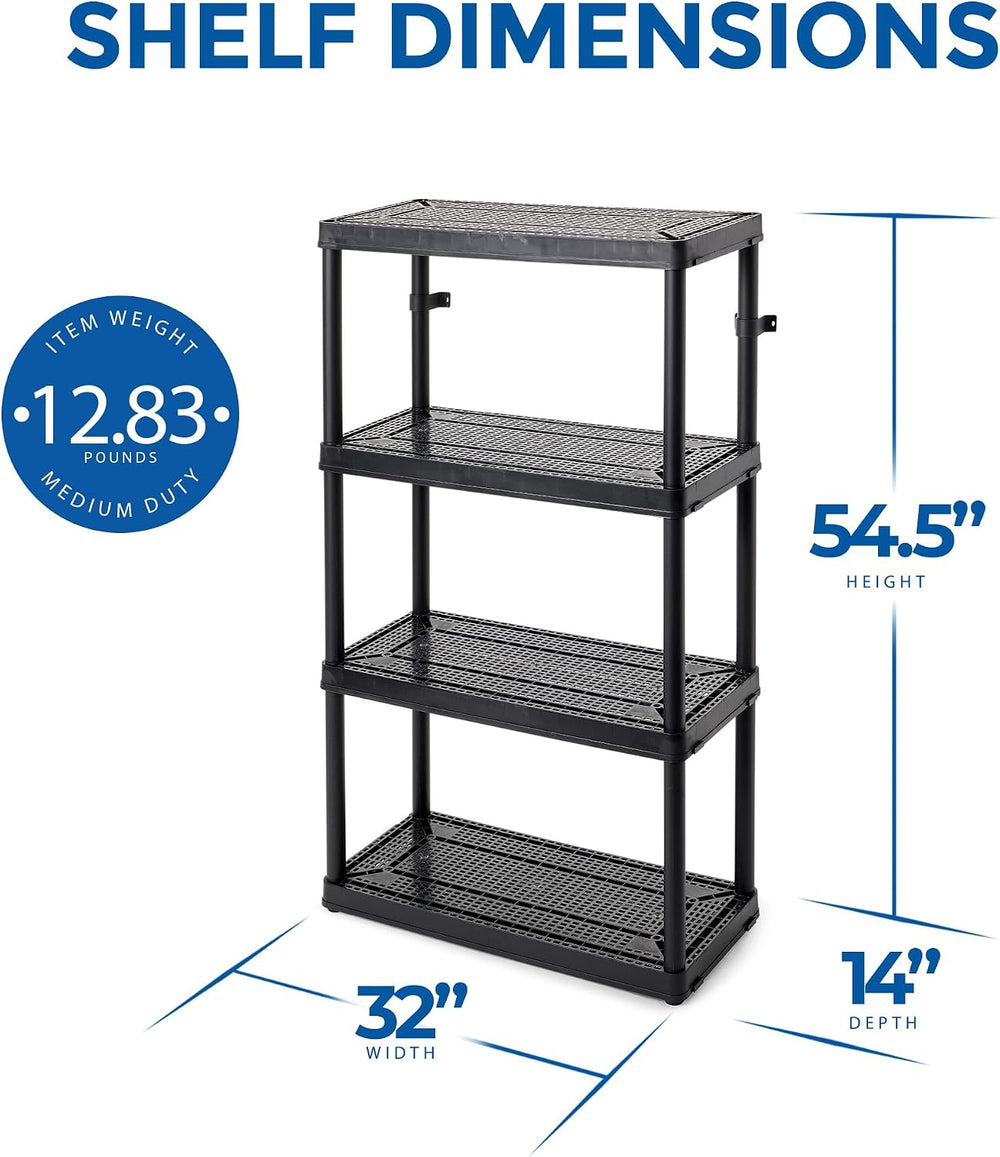 Gracious Living 4-Shelf Fixed-Height Medium-Duty Storage, Black, 2-Pack