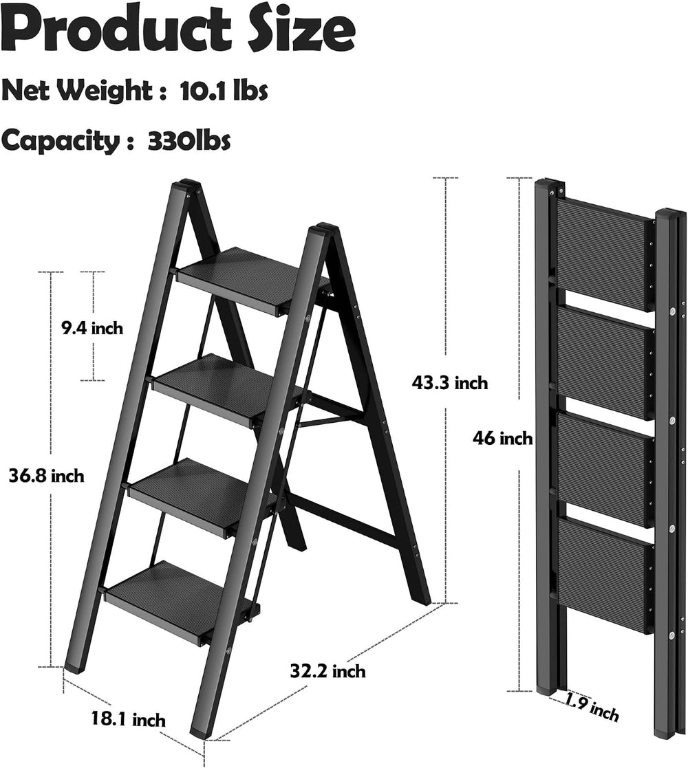 Taranta 4 Step Stool Foldable,Aluminum Step Ladder-Black