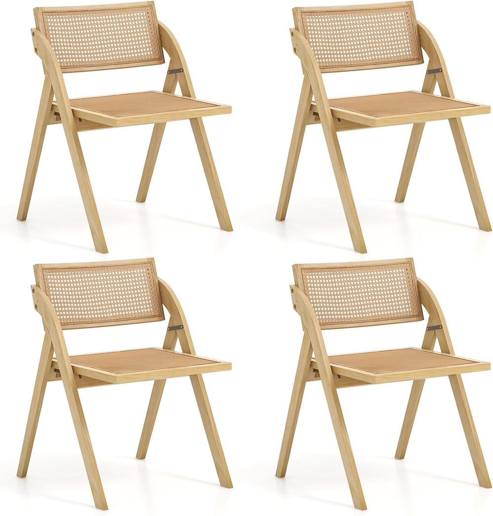 GIANTEX Folding Dining Chairs Set of 4, Wooden Folding Chair with Rattan Back...