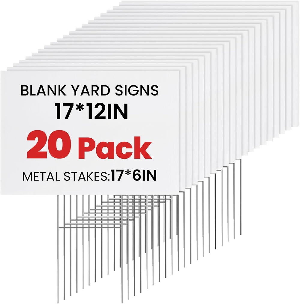 20 Pack Yard Signs,Metal Stakes, 17 x 12 Inches, Corrugated Plastic Board