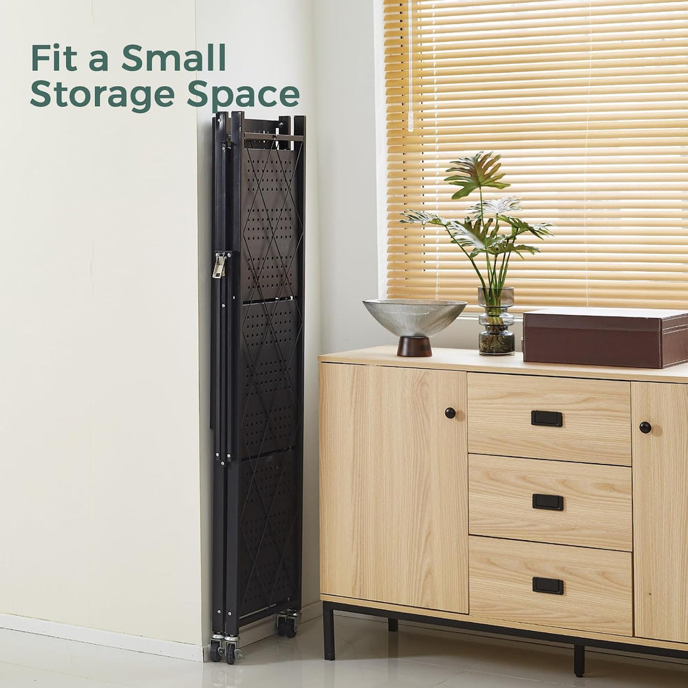 DEANIC 4 Tier Foldable Storage Shelves with Wheels, Large Capacity Shelving U...