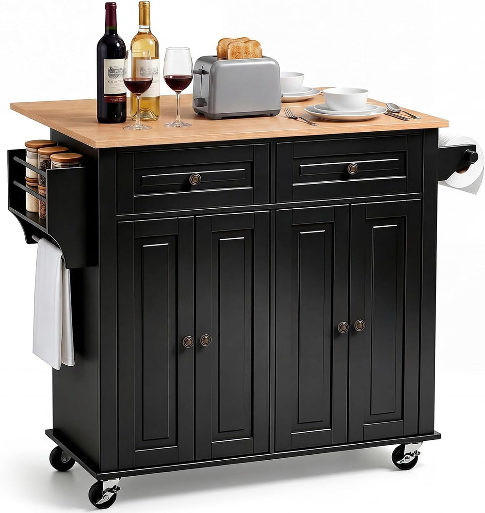 VEVOR Kitchen Island Cart with Storage, 43.58 in Wide Mobile Rolling Storage ...