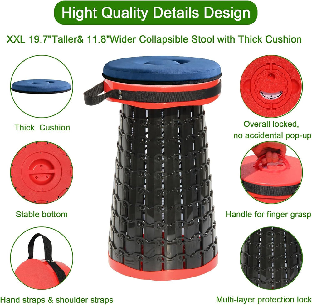 2026 Upgraded XXL Collapsible Stool with Thick Cushion,19.7"H-11.8"...