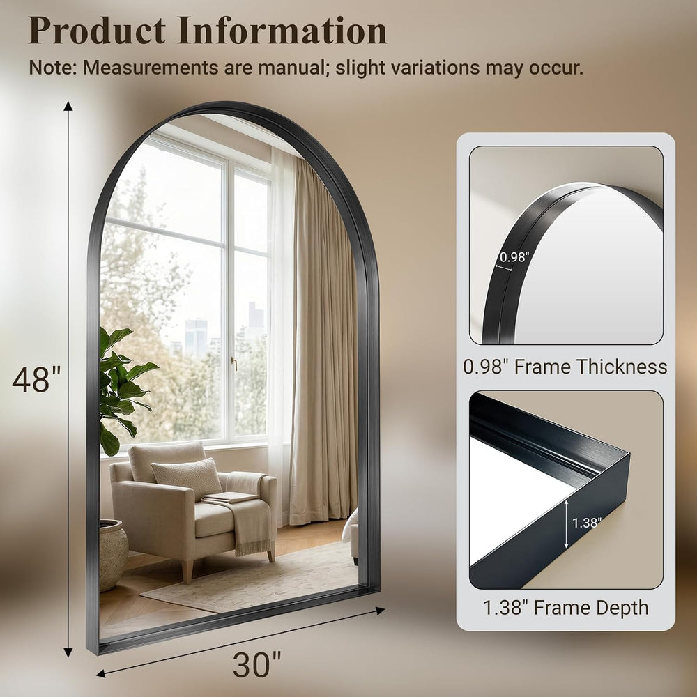 48"x30" Black Arched Mirror, Arched Wall Mirror with Metal Frame, W...