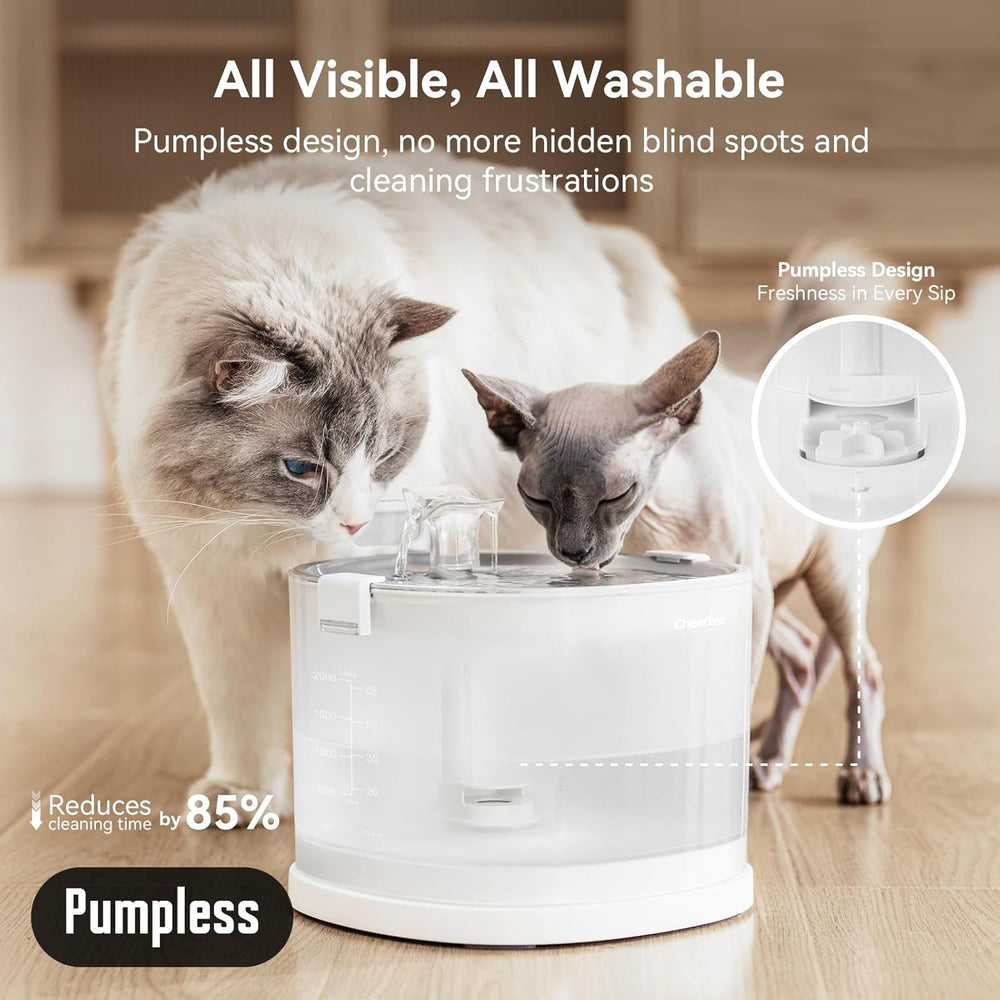 Cheerble Pumpless Pet Fountain Elfin E1+ with 9 Extra Filters, Wireless Pet F...