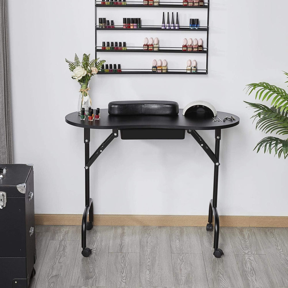 Yaheetech Portable Manicure Table Foldable Nail Desk with Drawer, Black