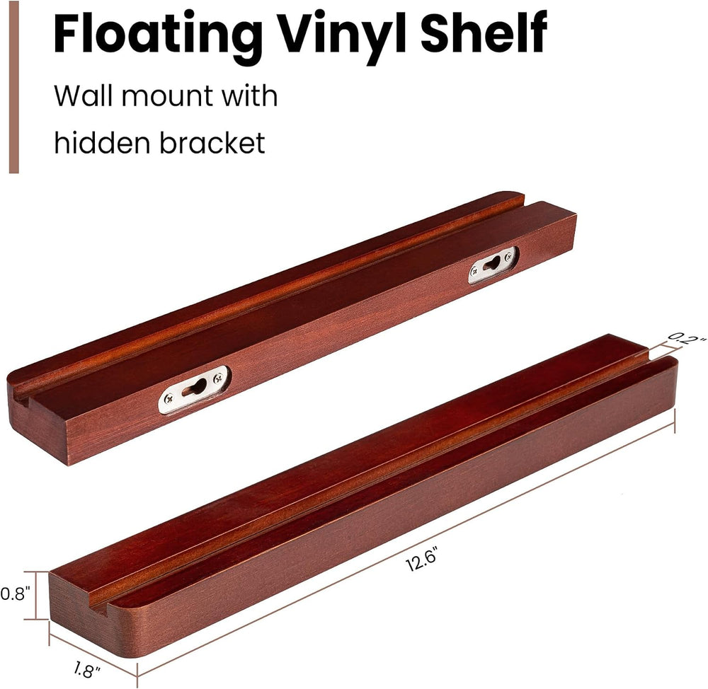 Heimlove Vinyl Wall Mount Solid Wood Record Shelf Display, Brown, 6 Pack