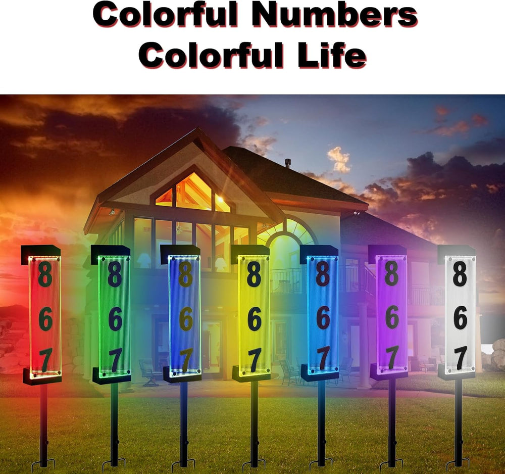 Solar House Number, Solar Address Number with 3D Acrylic Number Iron Stakes C...