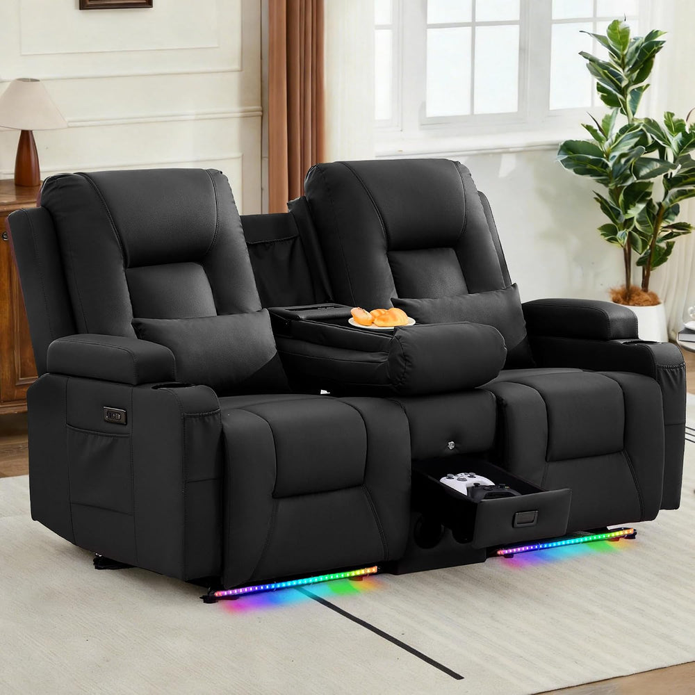 URRED Wall Hugger Power Reclining Loveseat Sofa,Black:68.1" - 2 Seats