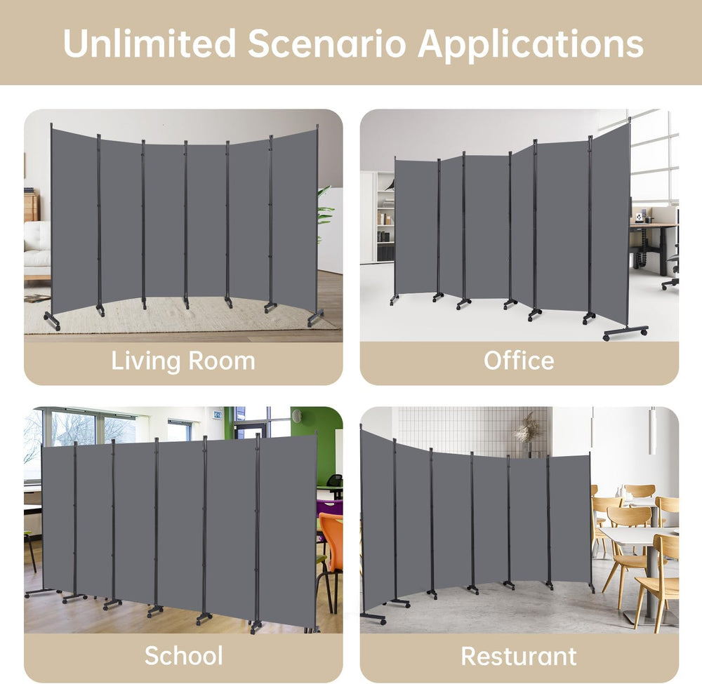 Room Divider Large 6 Panel Privacy Screen,Portable Room Partition on Wheels
