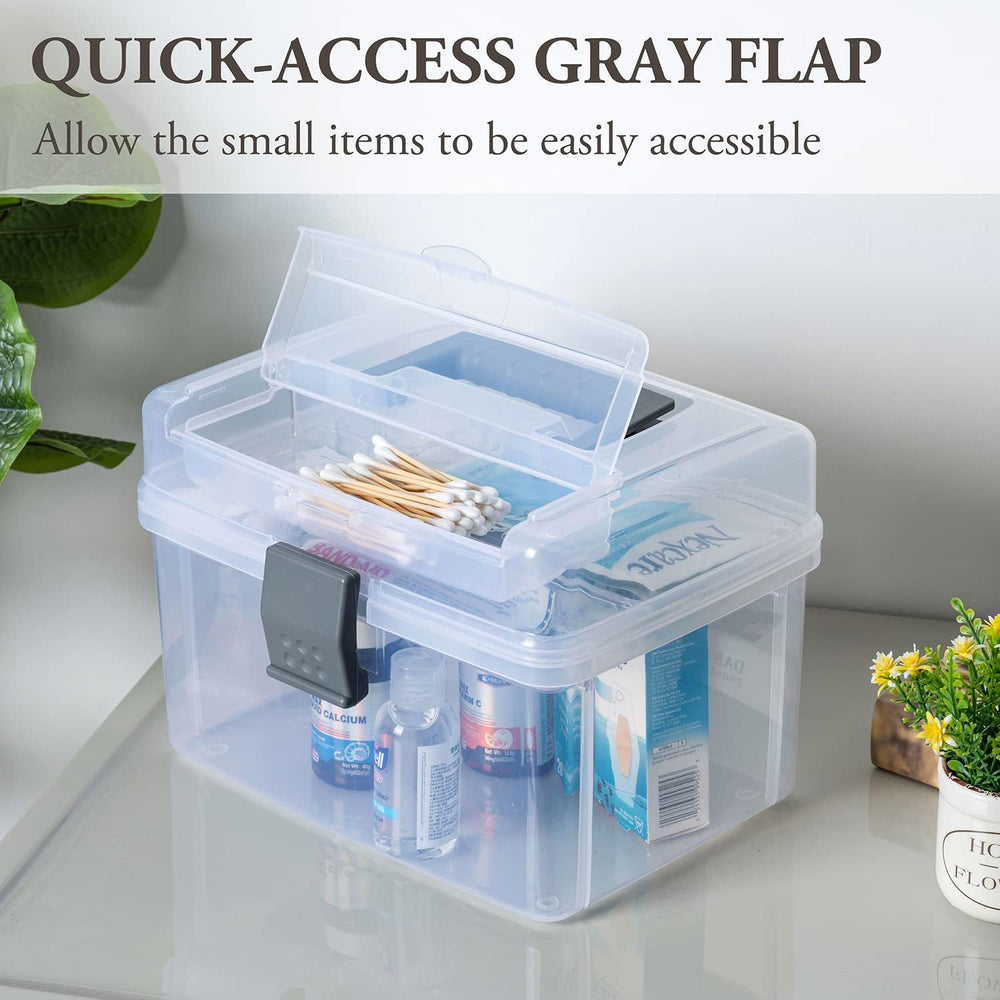 MyGift Clear First Aid Kit Box with Tray, Portable Medicine Storage