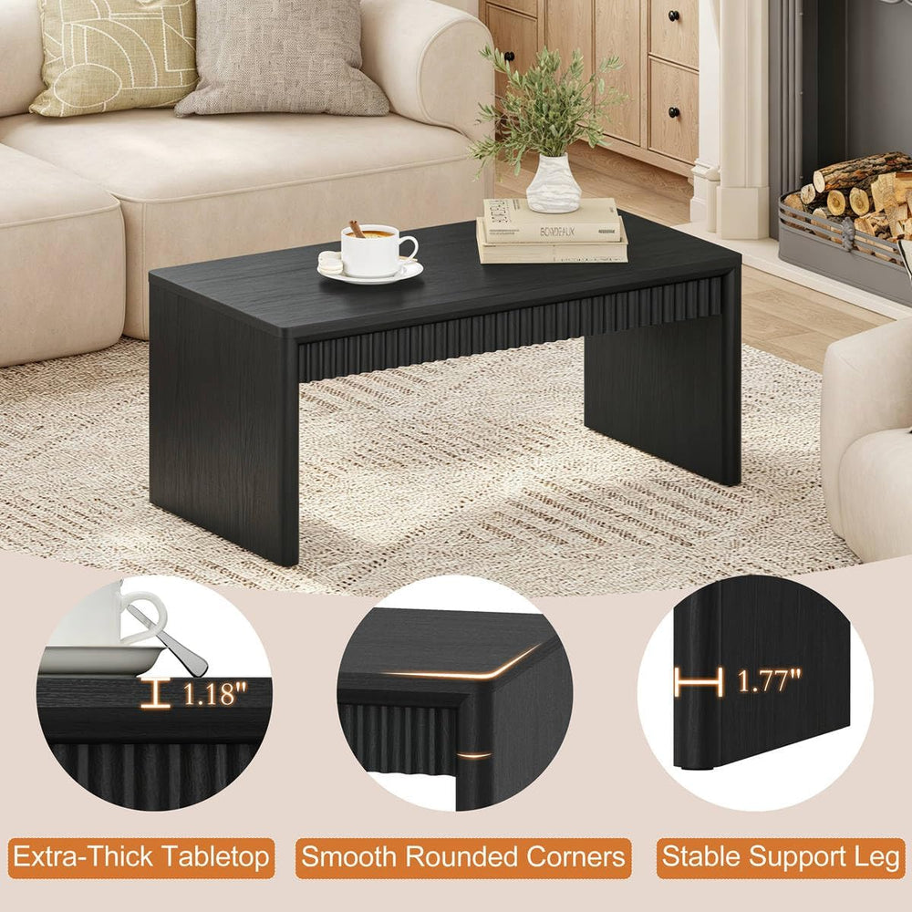 BON AUGURE Black Coffee Table for Living Room, 43" Modern Wood Center Table