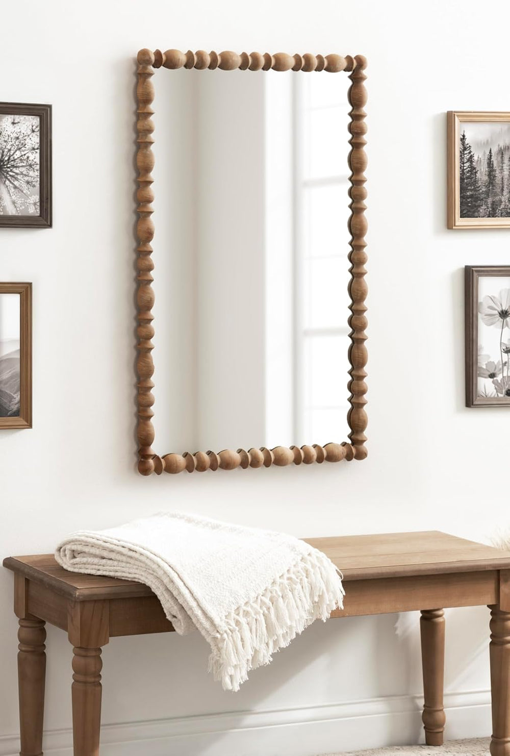 Kate and Laurel Prindle Turned Wood Beaded Rectangle Mirror