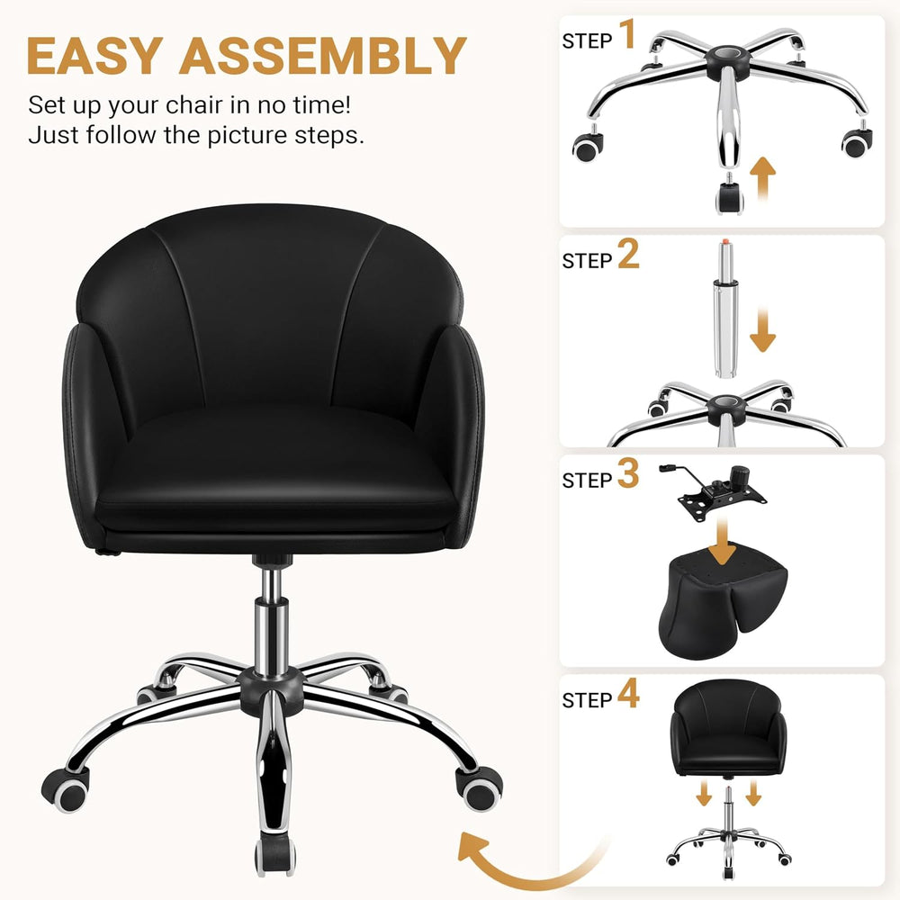 Yaheetech Black Petal Faux Leather Makeup Vanity Desk Chair, Swivel Wheels