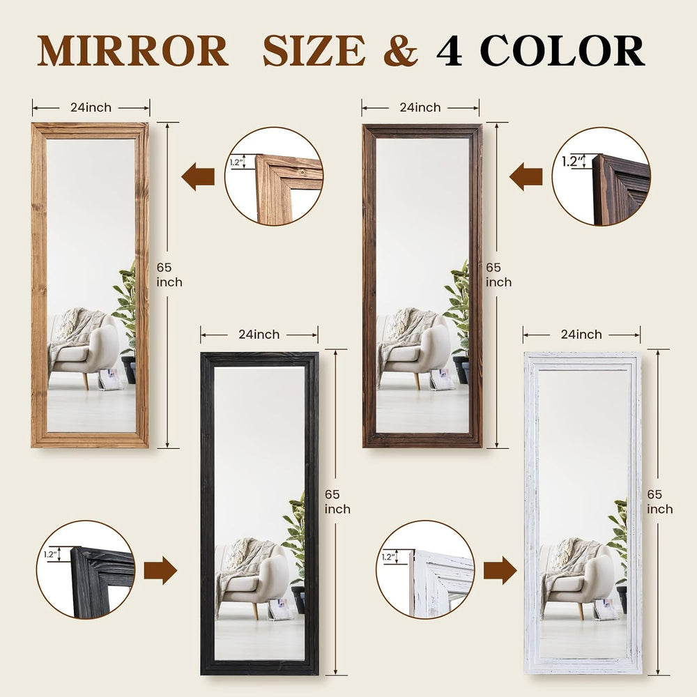 65x24in Full Length Mirror, 3-Tier Stepped Solid Wood Frame, Brown