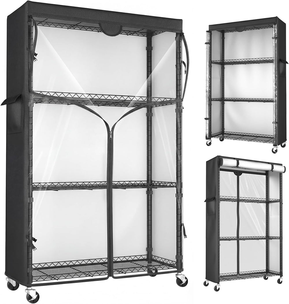 Storage Shelves with Cover & Wheels, 36" W x 14" D x 63" H