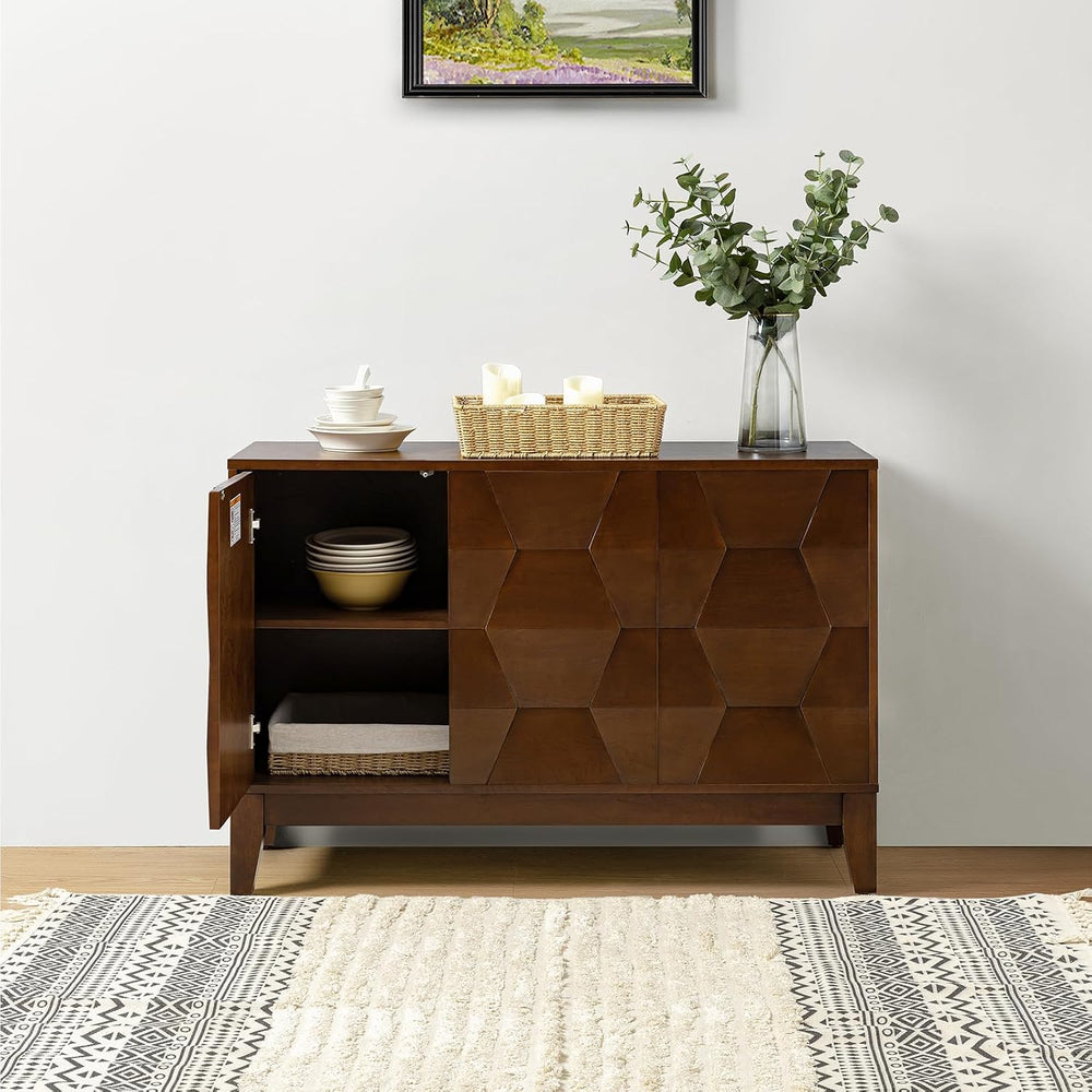 HULALA HOME Modern Kitchen Buffet Cabinet Storage Sideboard with 3D Geometric...