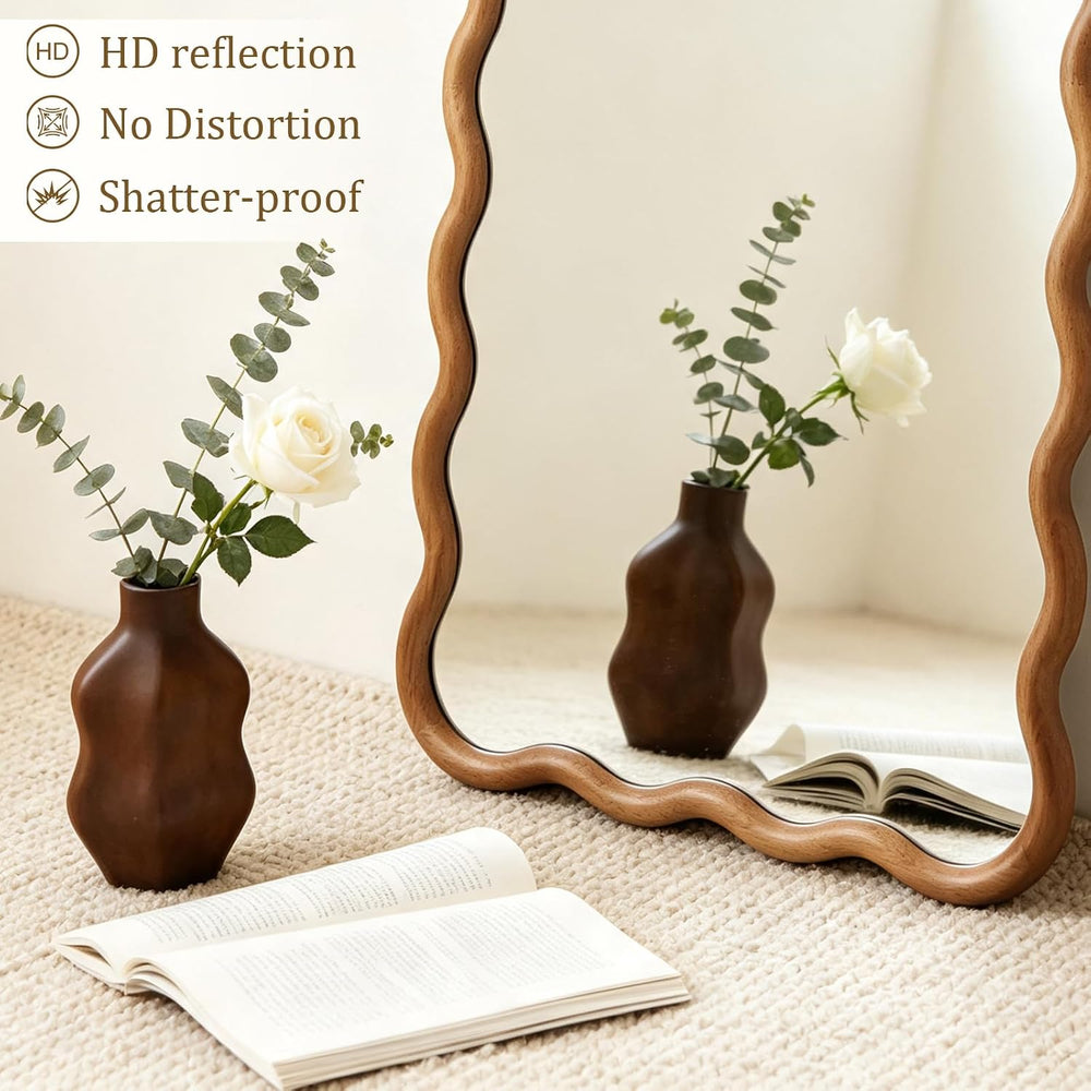 HOMECOOKIN 24"x65" Wood Full Length Mirror, Arched Natural Wood Boh...