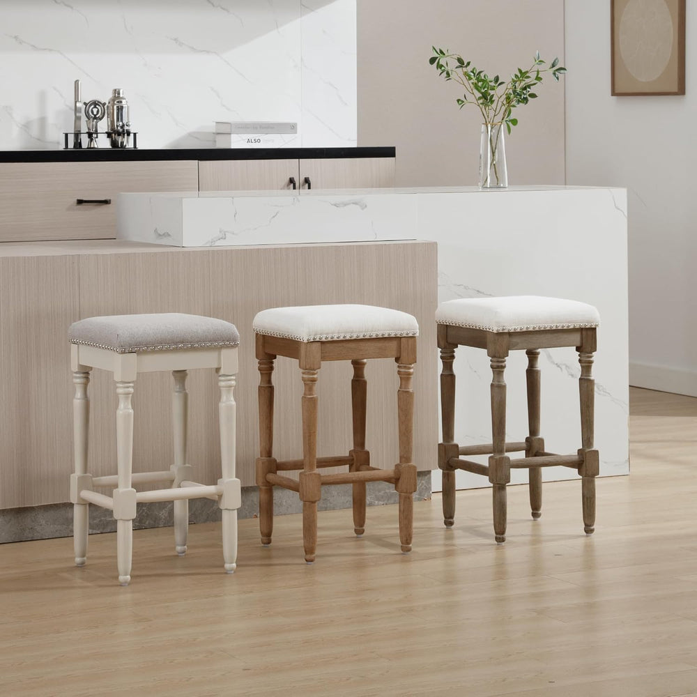 26" Backless Bar Stools Set of 4 for Kitchen Island, Farmhouse Wooden Co...