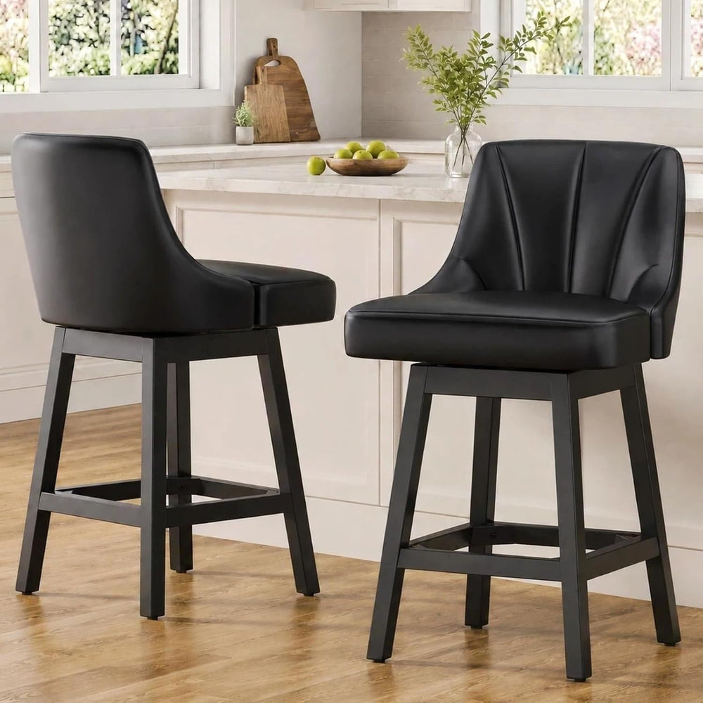 YaFiti 26" Swivel Bar Stools Set of 2 with Back & Wood Legs, Leather...