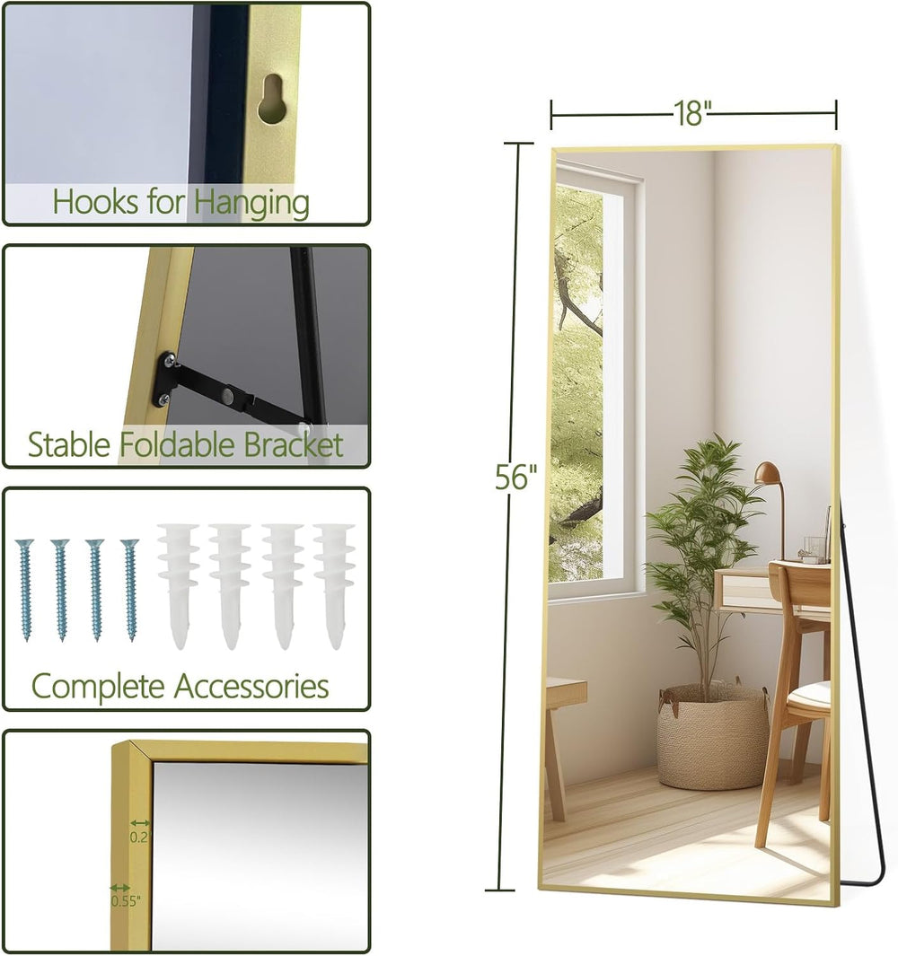 MELOMOIR 56"x18" Gold Full Length Mirror, Free Standing or Wall Mou...