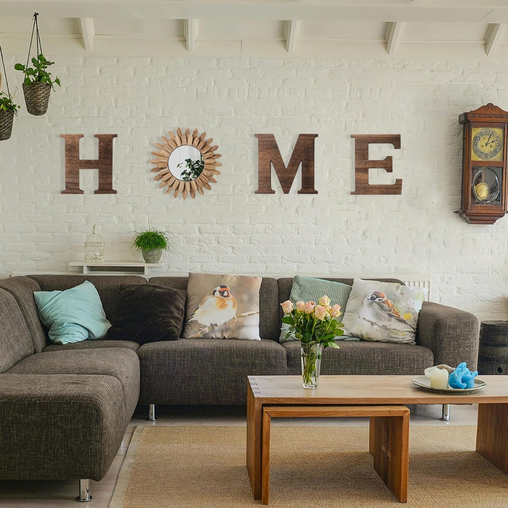 CHIF HAUTH Wood Home Sign with Sunflower Shaped Wood Mirror