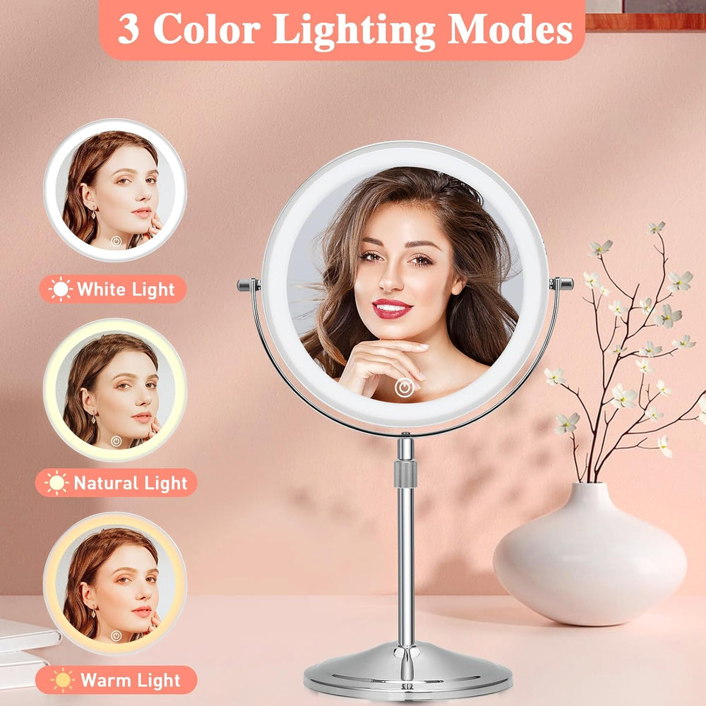 Lighted Makeup Mirror with Magnification, 10X 8’’Rechargeable Double Sided Va...