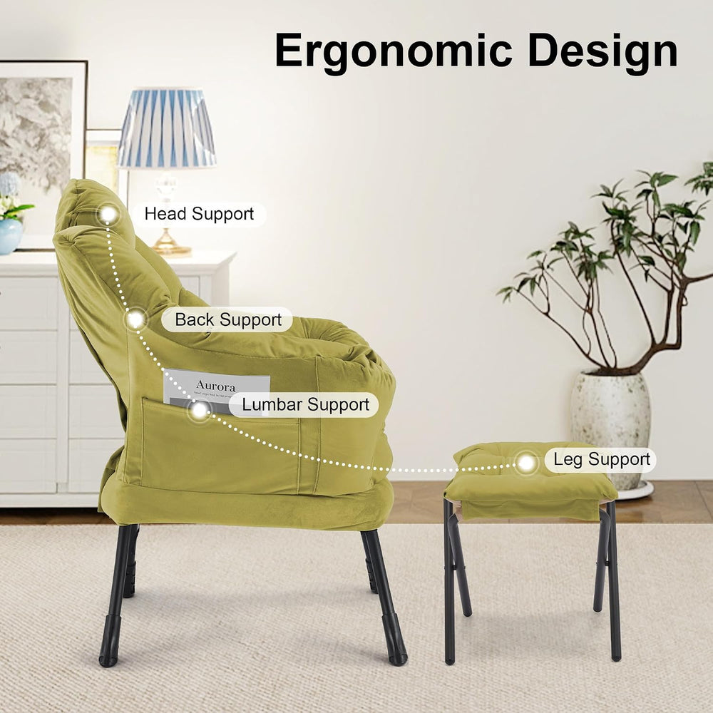 SAETSFEG Lazy Chair with Ottoman Comfy Accent Lounge Chair with Side Pocket C...