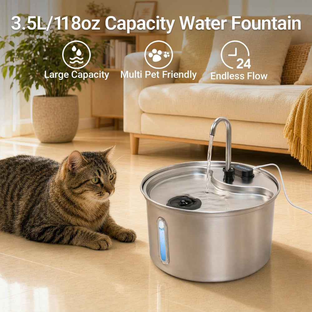 Cat Water Fountain, 118oz/3.5L Stainless Steel Cat Fountain with Ultra-Quiet ...