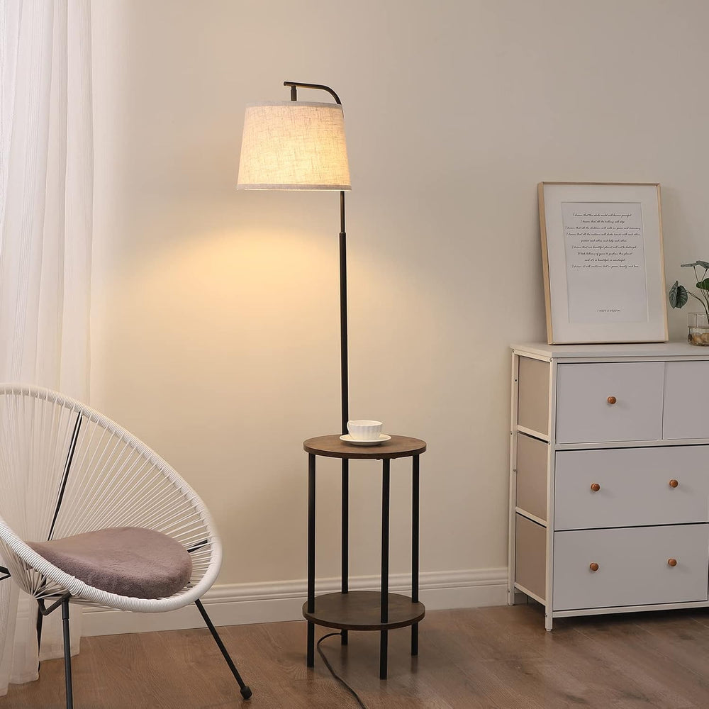 DEWENWILS Floor Lamp with Table, Wooden Nightstand, Farmhouse