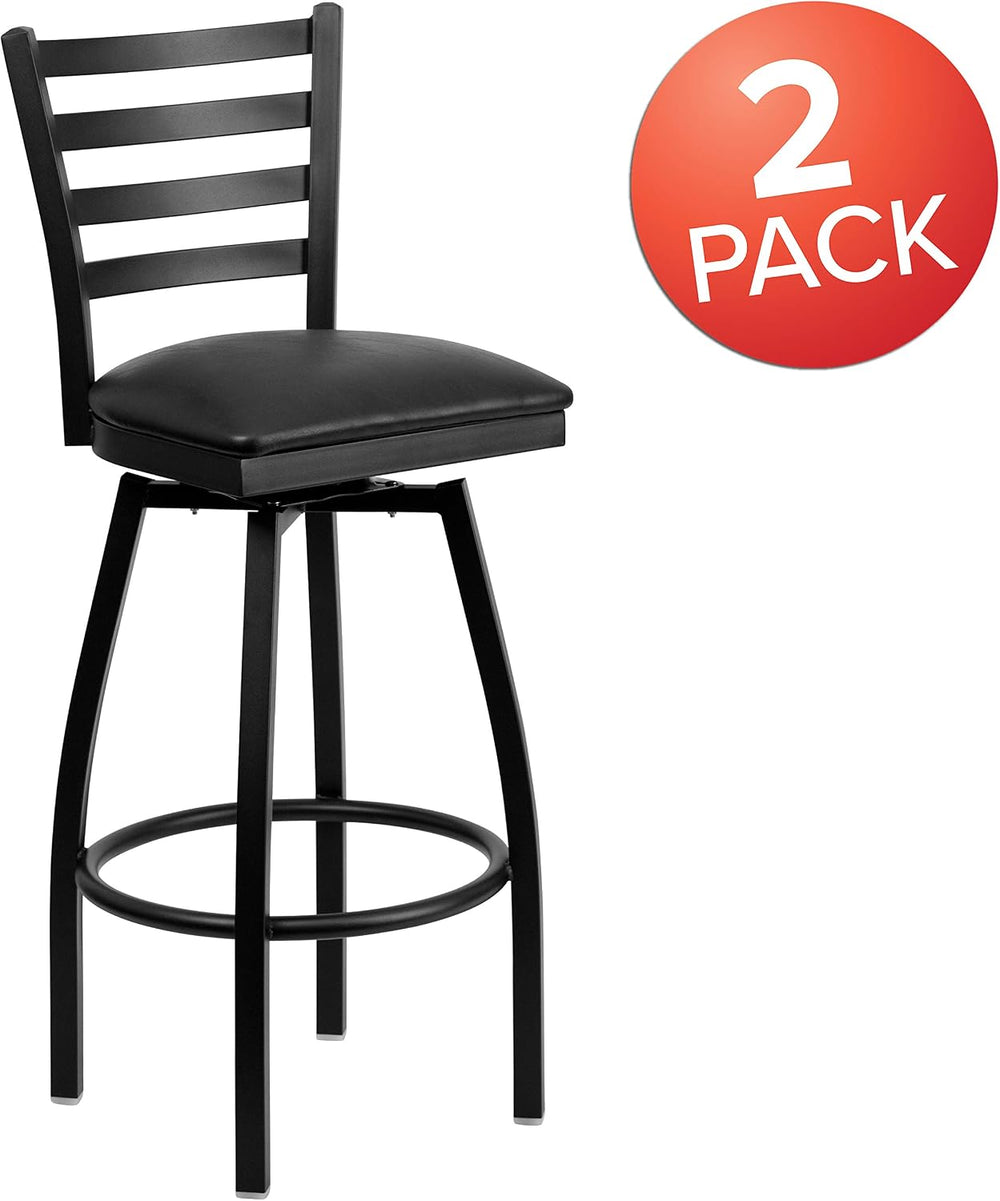 Flash Furniture 2 Pack HERCULES Series Black Ladder Back Swivel Metal Barstoo...