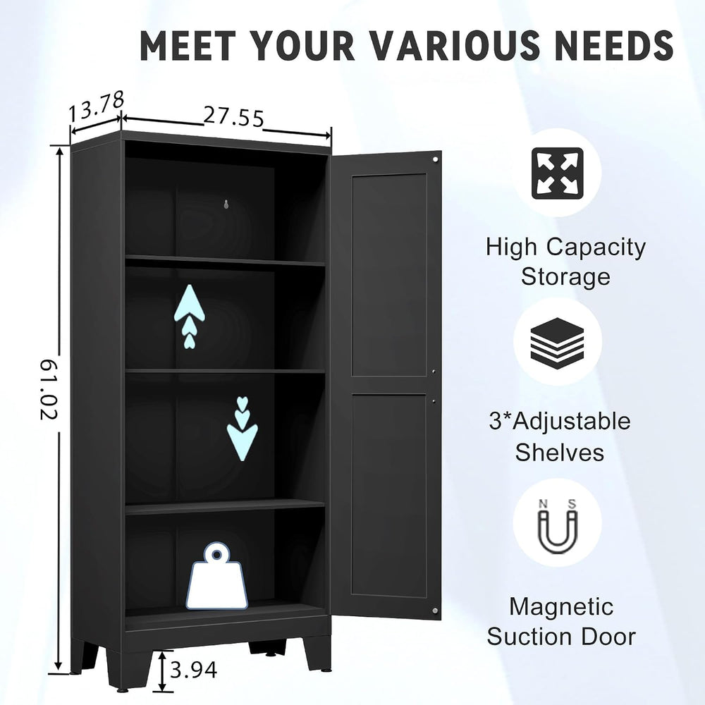 GAIOUS 61.02" Kitchen Pantry Cabinet, Black Metal Pantry Storage Cabinet