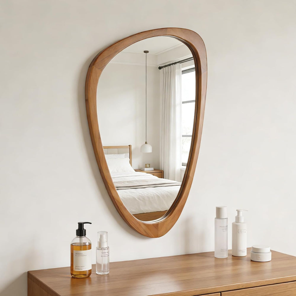 Irregular Asymmetrical Wall Mirror 19"x30" Wooden Frame Bathroom Mi...