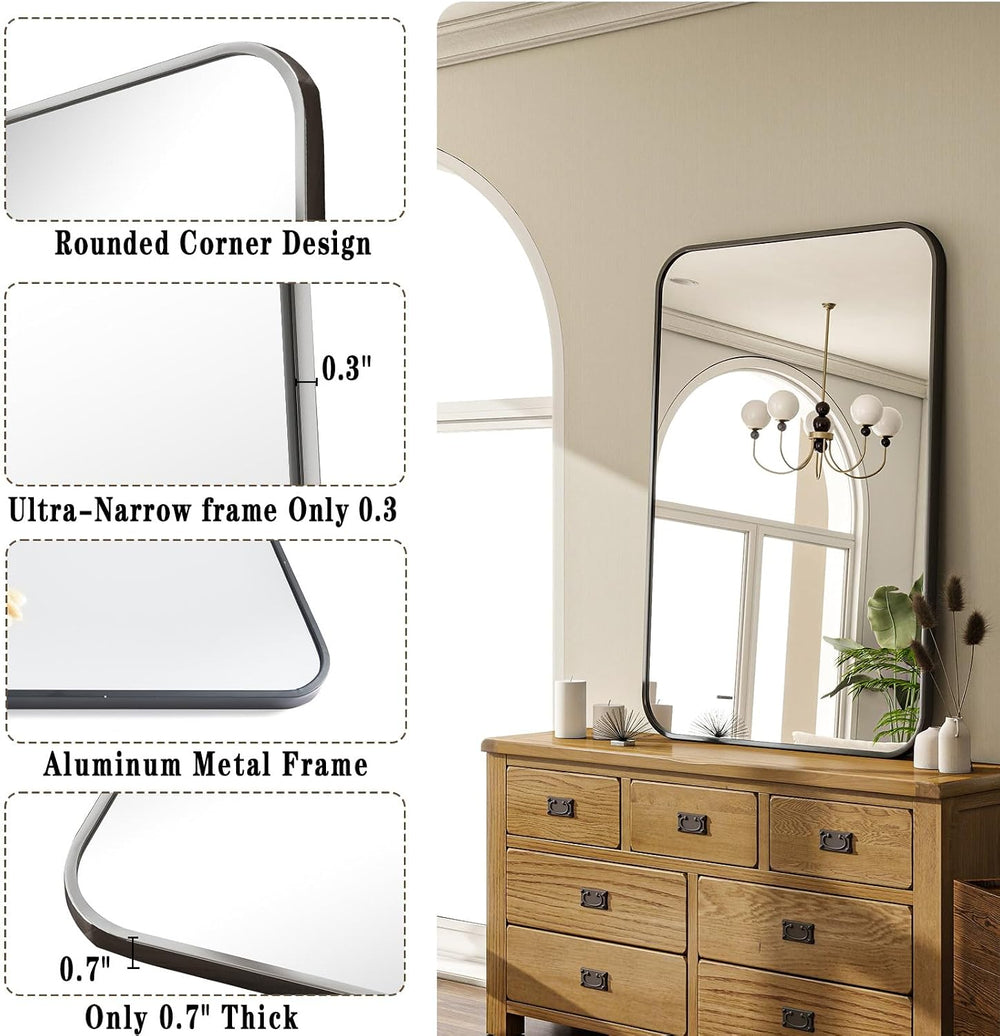 20x28 Inch Black Bathroom Vanity Mirror for Over Sink