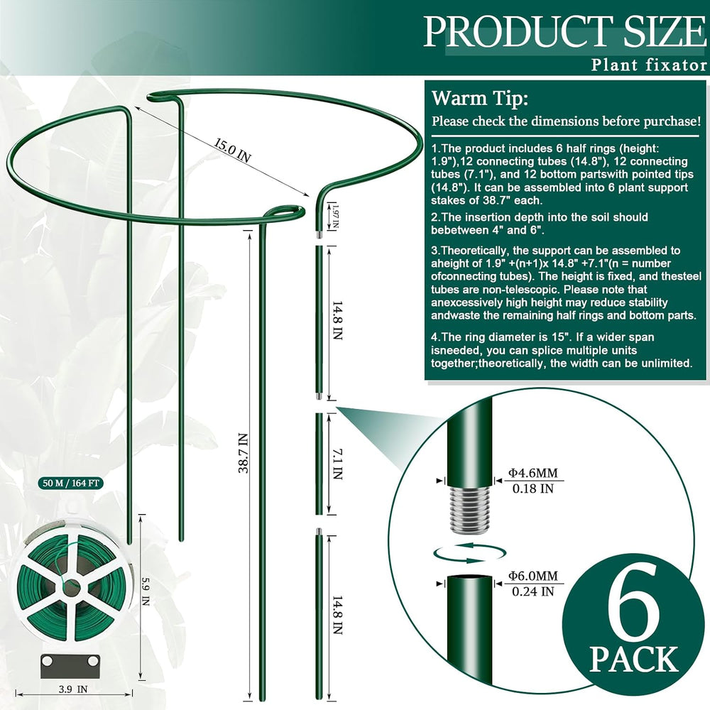 6-Pack 38.7” Plant Support Stakes, Steel Plant Cage & Peony Tomato Hydran...