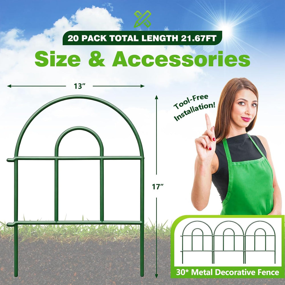 Decorative Garden Fence 32.5ft x 17in - 30 Pack Rustproof Metal No Dig Fence ...