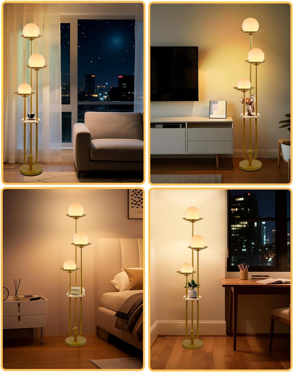 63IN Globe Floor Lamp with Shelf 3-Lights Modern Dimmable Floor Lamps with 30...