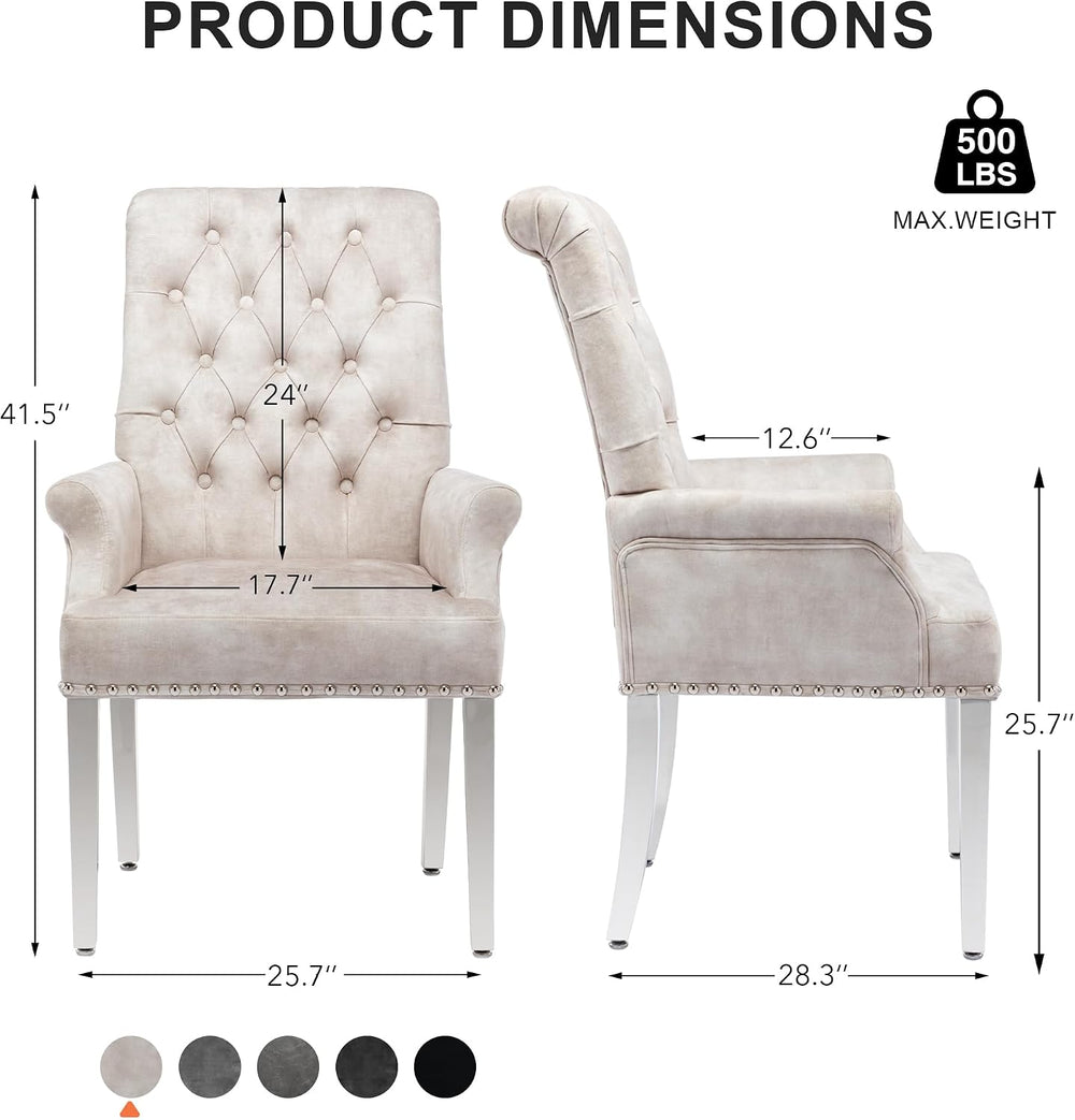 Velvet Dining Chairs with Arms, Upholstered Dining Room Chairs, Beige