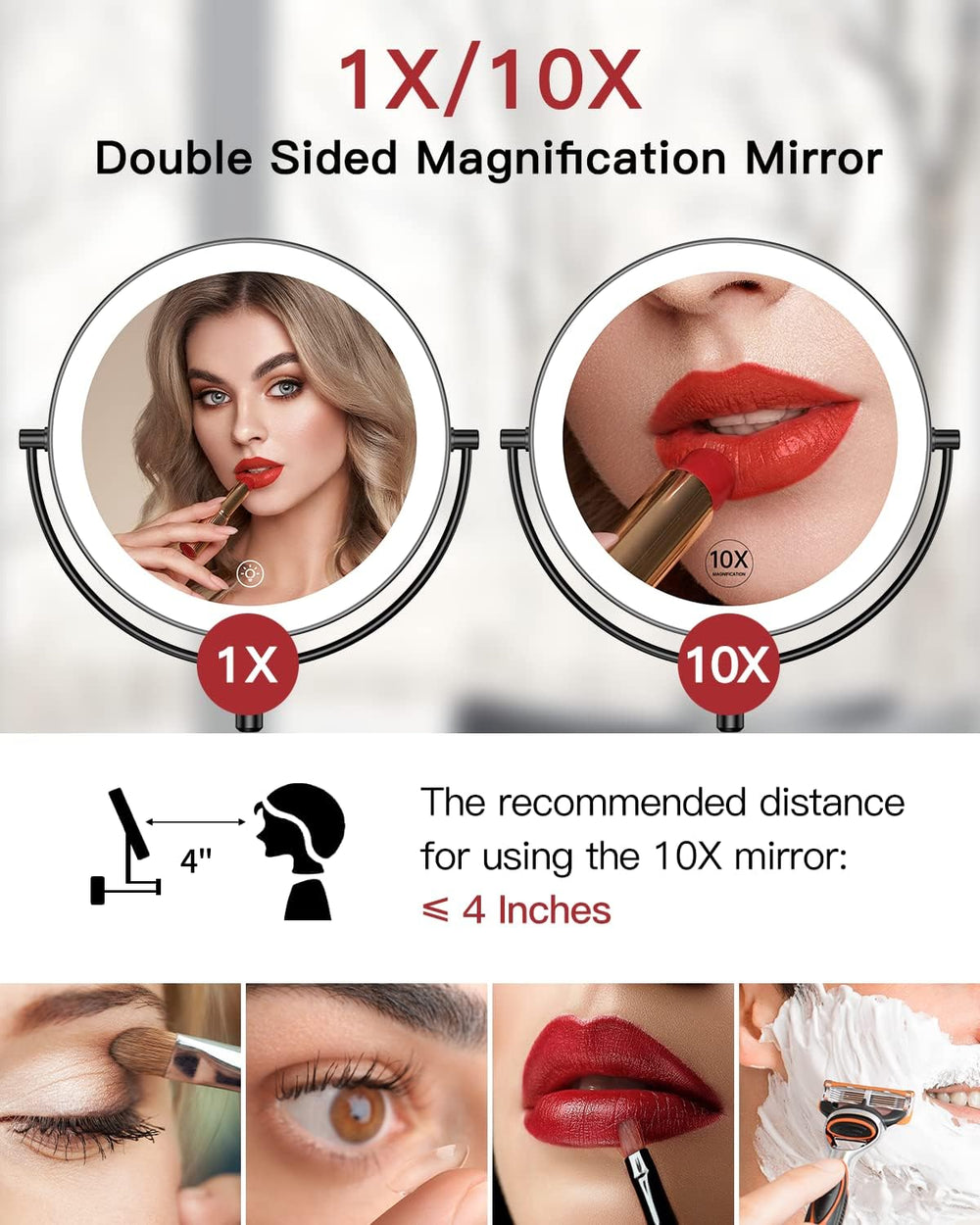 Gospire 9" Wall Mounted Lighted 10X Magnification Double-Sided LED Mirror