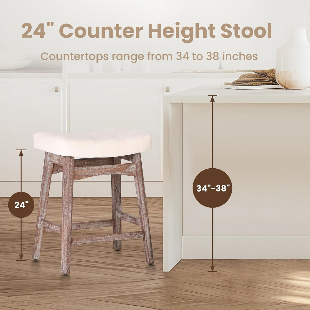 PHI VILLA Counter Height Bar Stools Set of 3, Solid Wood Barstools