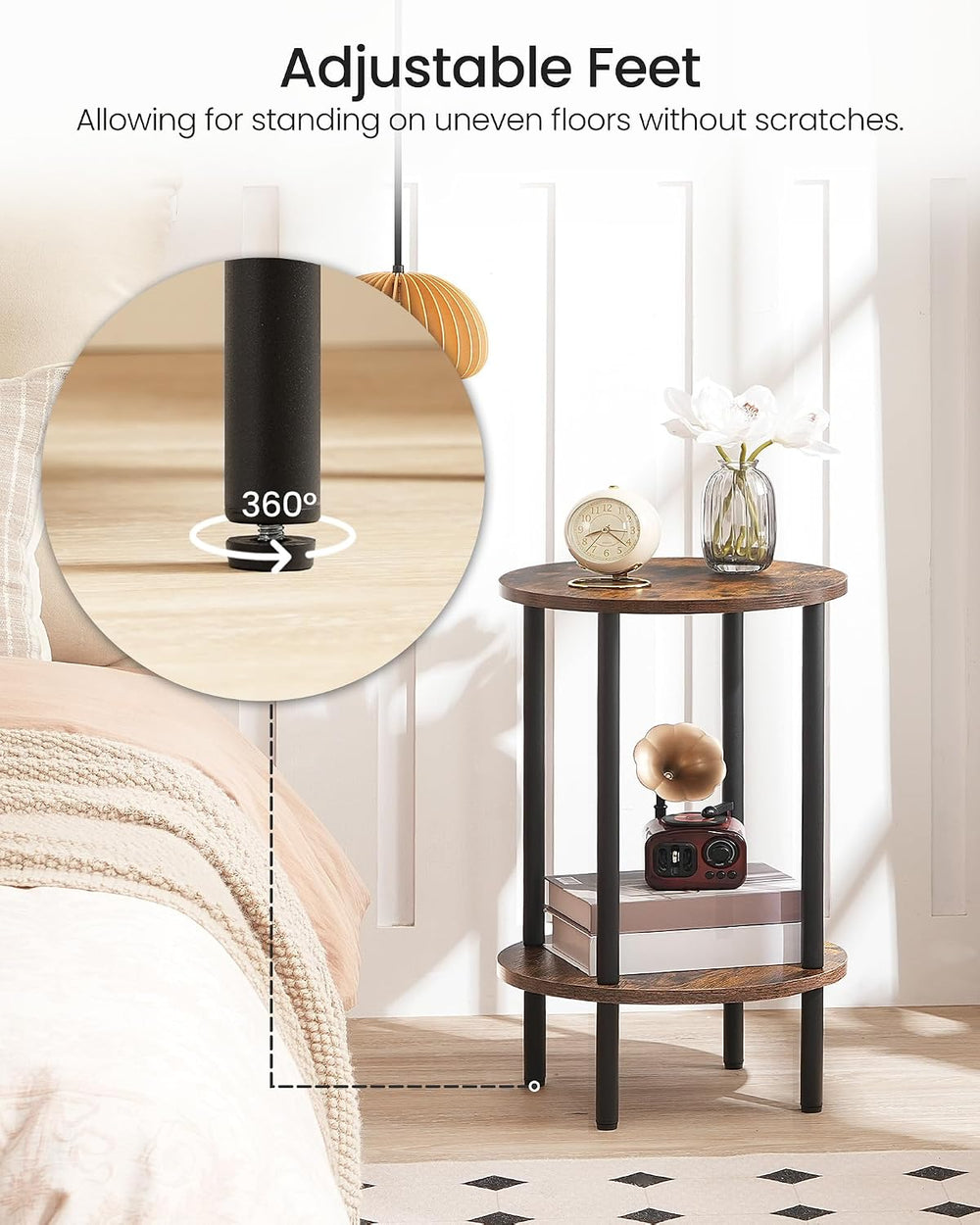 CHOEZON Side Table Set of 2, 2-Tier Round End Table, Small Nightstand with St...
